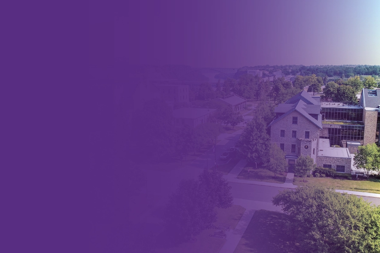 Arial view of the campus that includes Bisgrove, St. Vincents, Clet, and a trees